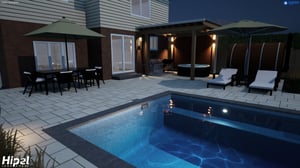 Night Time Fiberglass Pool Design Perspective